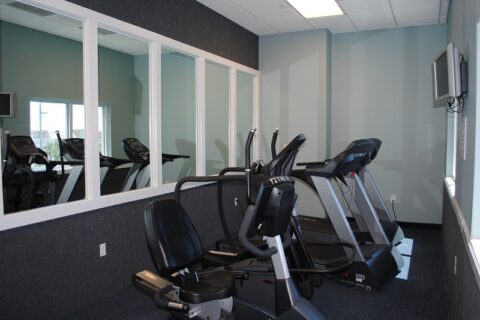 Various exercise equipment in a fitness room